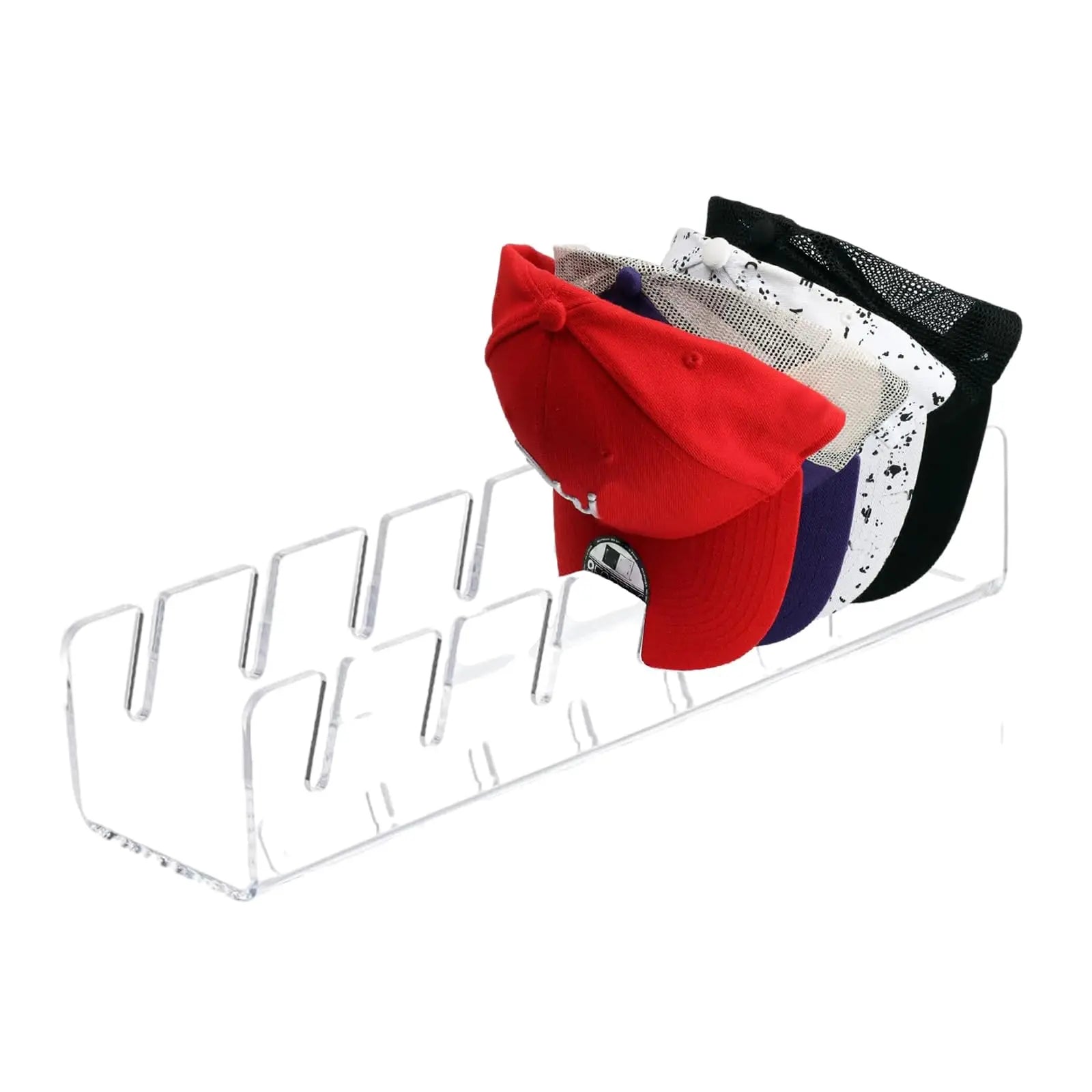 "Stylish Acrylic Baseball Cap Stand - Ultimate Organizer & Display Rack for Your Bedroom Closet or Dresser!"