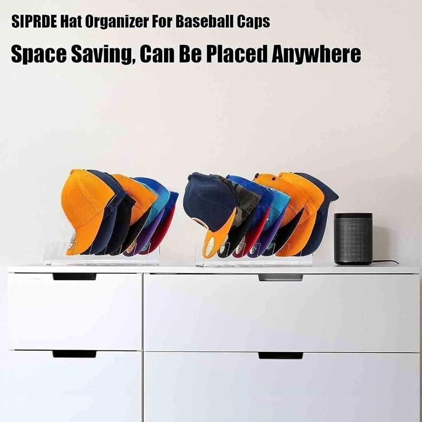 "Stylish Acrylic Baseball Cap Stand - Ultimate Organizer & Display Rack for Your Bedroom Closet or Dresser!"